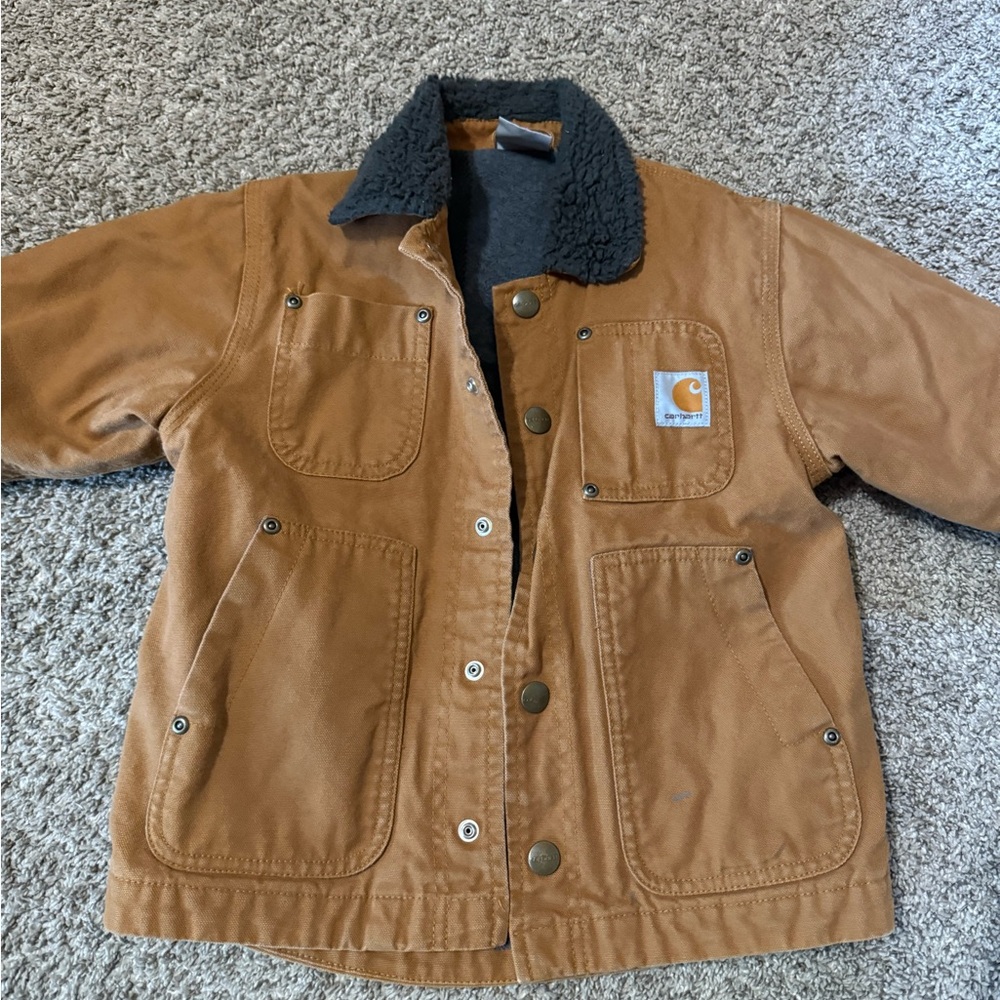 Carhartt Tan Coat with Dark Gray Collar